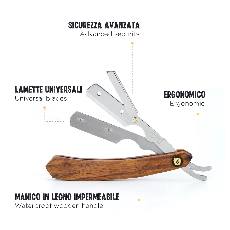 Rasoio Professionale a Mano Libera - Shavette - Manico Legno - Lama Acciaio Inox - Immagine 2 di 4