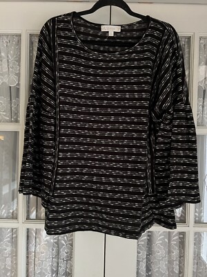 Suzanne Betro Women Black White Weekend Bell Sleeve  Large Shirt