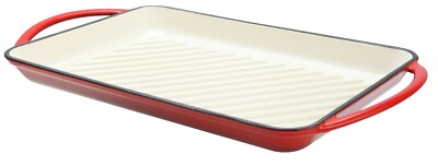 Rechteckige rote Gusseisen Pfanne Pfanne 32 x 21 x 3,5 cm Backform Ofengeschirr Geschirr 