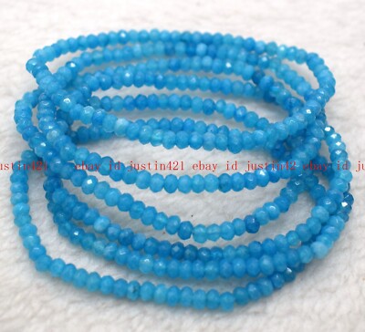 Wholesale 6 Pcs Natural Blue Topaz 2x4mm 7.5  Crystal Healing Stretch Bracelet 
