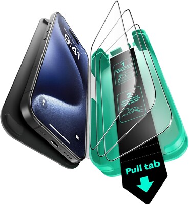 Screen Protector iPhone 15 Pro Max, 3 Pack, 9H+ Glass, Shatterproof, UltraFit Tr