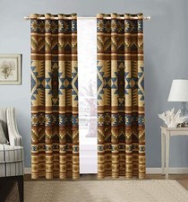 Set 2 Brown Beige Southwest Western Tribal Curtains Panels Drapes 84 in Grommet