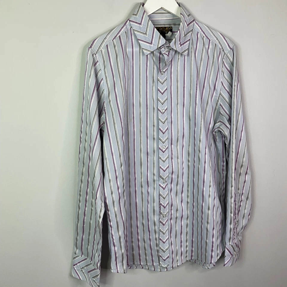 Smash Mens Shirt Striped Button Front  Long Sleeve Size Large Stretch Chevron - Image 3 of 4