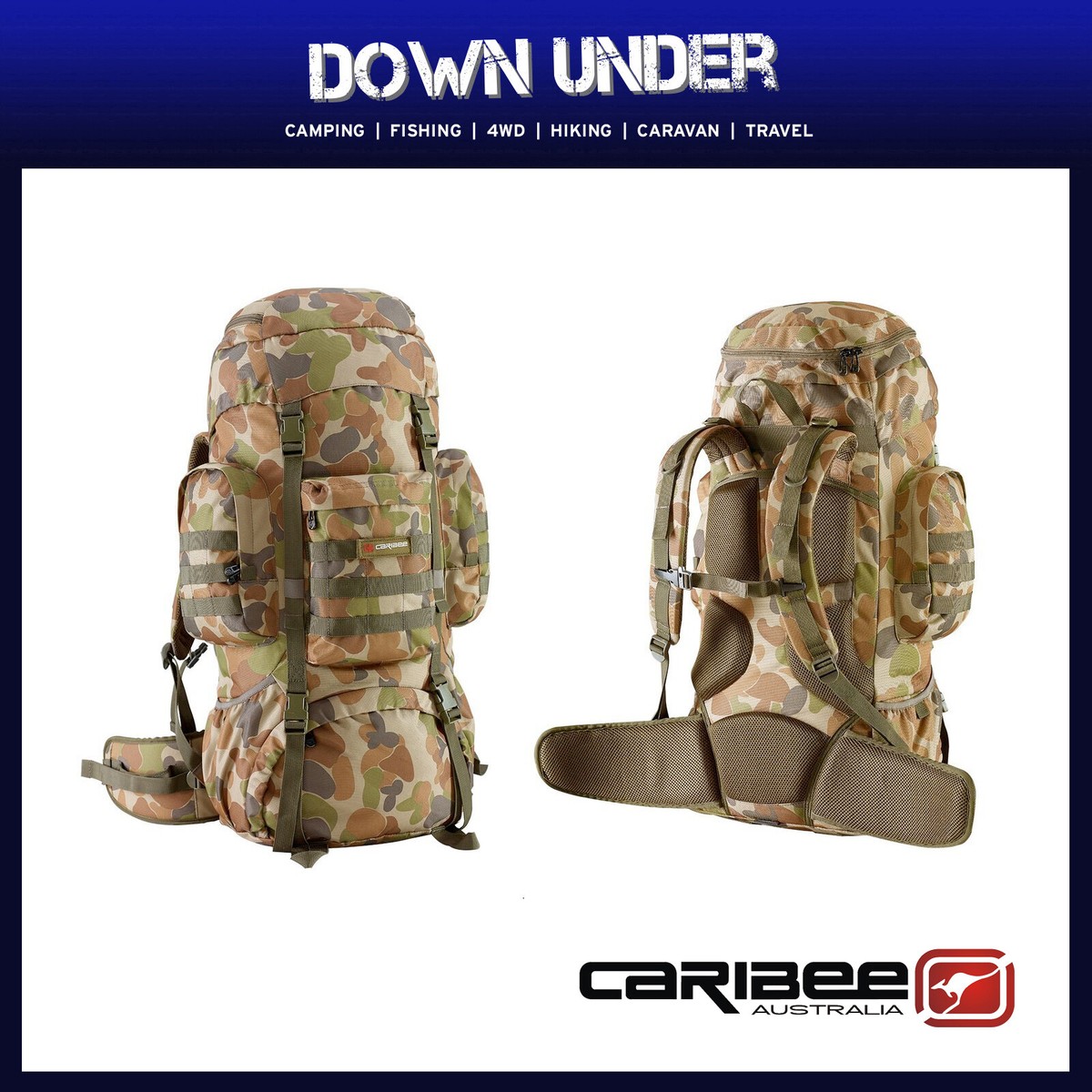 Caribee 6942 Platoon 70l Auscam Rucksack Camouflage Backpack for