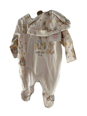 0-3 Monate ~ Peter Rabbit beige Baumwolle My Little Easter Bunny ~ Schlafanzug & Mütze