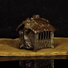 Chinese Antique Bronze Handheld Tree House Incense Burner Statue Ornament