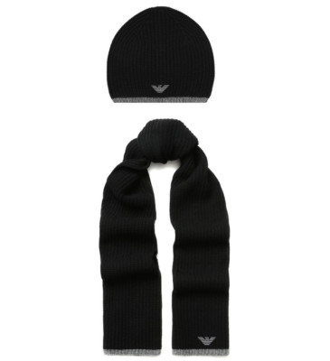 black bobble hat and scarf