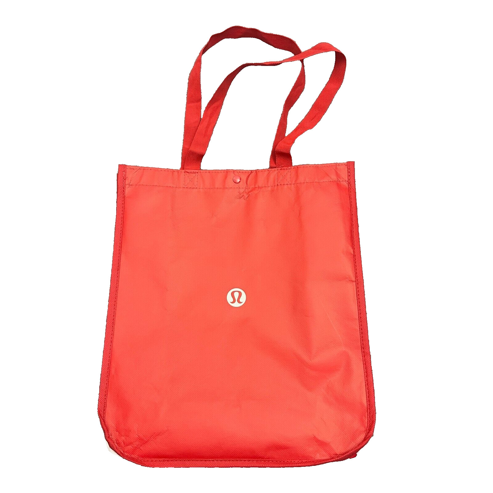 Lululemon Reusable Tote Red White Classic Shopping Bag Snap Closure Authentic