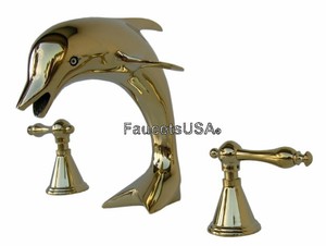3pc Dolphin Sink Faucet Pvd Gold Brass Lever Handles Allbrass Free