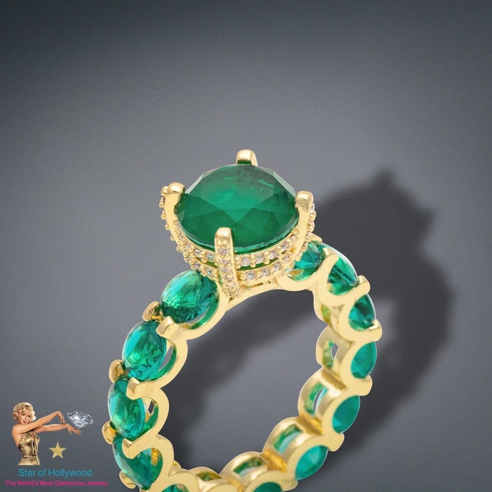 FOREST GREEN 100% GENUINE ZAMBIAN EMERALD MULTI GEMSTONE ENGAGEMENT RING BAND S7 - Image 2 of 4