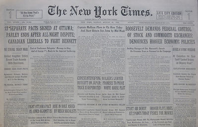 8-1932 August 21 MOLLISON PLANS TO FLY HERE TODAY. ROOSEVELT FEDERAL CONTROL.