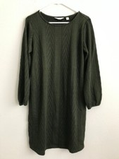 Susan Graver Petite Cable Sweater Knit Bateau Neck Dress-Loden (Sz PM) a547232
