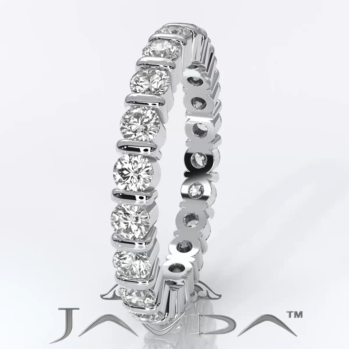 Round Diamond Bar Set Eternity Ring Womens Wedding Band 14k White Gold