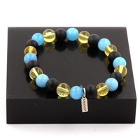 Steine Und MinéRaux. Armband Perlen Citrin + Chalcedon Blau + Schwarz Onyx Matt