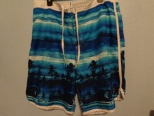 Men s Joe Boxer Swim Trunks Board Shorts XL Pocket Blue Tropical Hawaiian