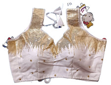 Indian Beautiful V Neck White Color Golden Color Embroidery White Sleeve Blouse