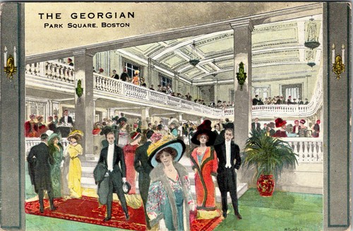 BOSTON, MASSACHUSETTS - THE GEORGIAN HOTEL PARK SQUARE - BUSY OLD POSTCARD