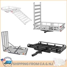 Cargo Carrier Trailer 2" Hitch-mounted Cargo Basket Luggage Rack w/ Folding Ramp