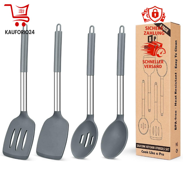 Kochutensilien-Set Silikon 4 StüCk HitzebestäNdig Schwarz Spatel LöFfel-image