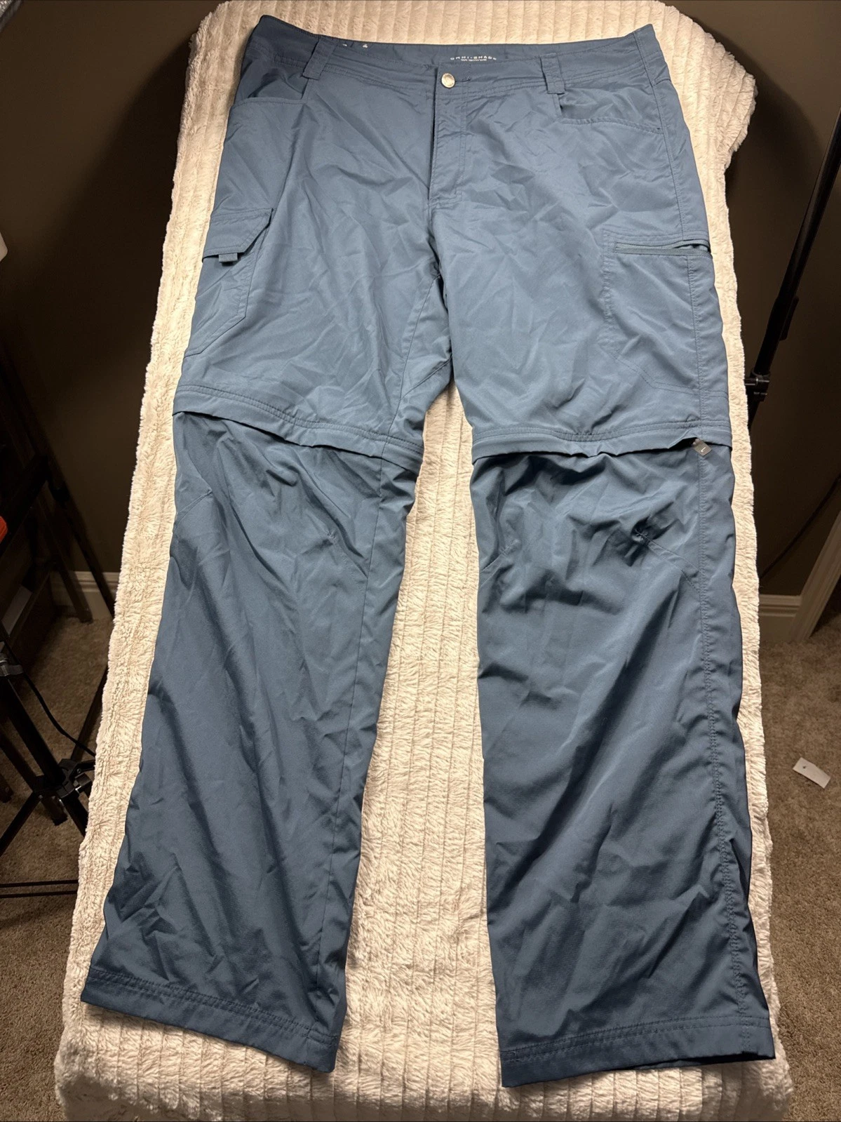 Columbia PFG Convertible Zip Off Pant Men 38x32 Blue Lightweight Omni-Shade NWOT