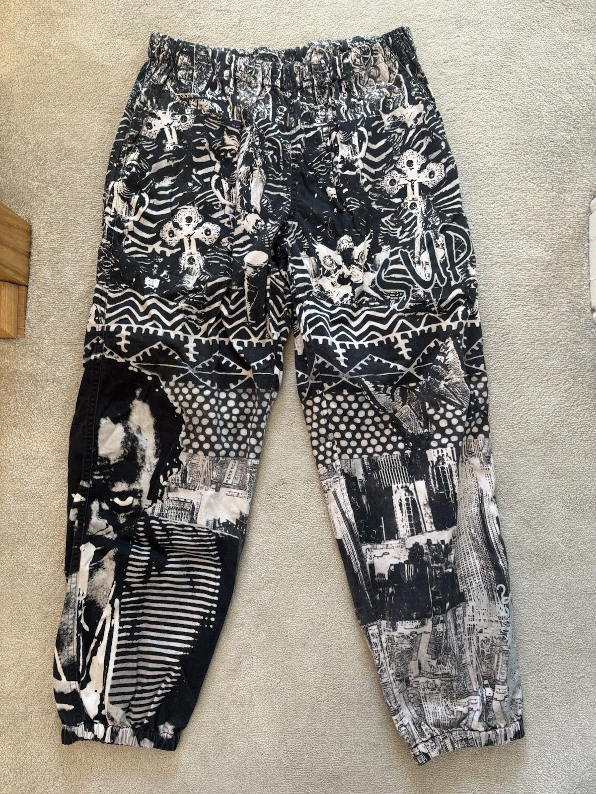 Pantalon de skate Supreme x Miles Davis LSD noir et blanc trippy   M
