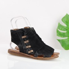 Miz Mooz Womens Fizzy Sandals Size 40 9 Black Leather Gladiator Flat Open Bootie