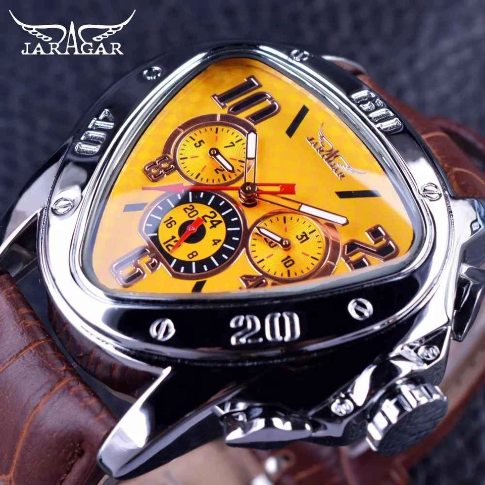 Jaragar Montre Mécanique Homme Triangulaire Chronographe GMT951-2 Jaune Rouge - Photo 1/4