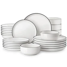 Plates and Bowls Sets, 24 Pieces Modern Porcelain Dinnerware Set for 6 Cerami...
