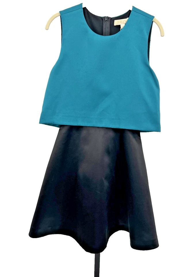 Vestido popover ERIN by Erin Fetherston tippy cetim azul-petróleo e preto - Tamanho 0 - Imagem 2 de 4