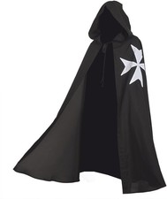 Medieval Hospitaller Hood Robe Templar Knight Cloak Halloween Costume Cape