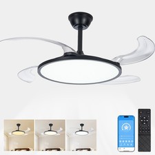 42'' Ceiling Fan with Light Black Low Profile Retractable Remote APP Control