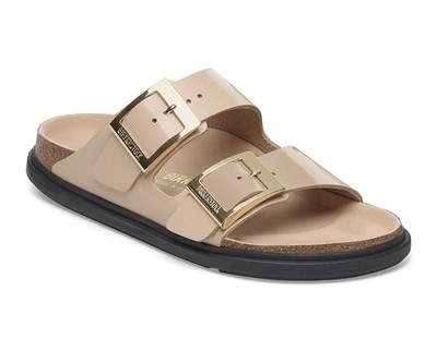 Birkenstock Arizona Droplet Buckle Nat. Leather Patent Shine Beige 40 Reg. Wide