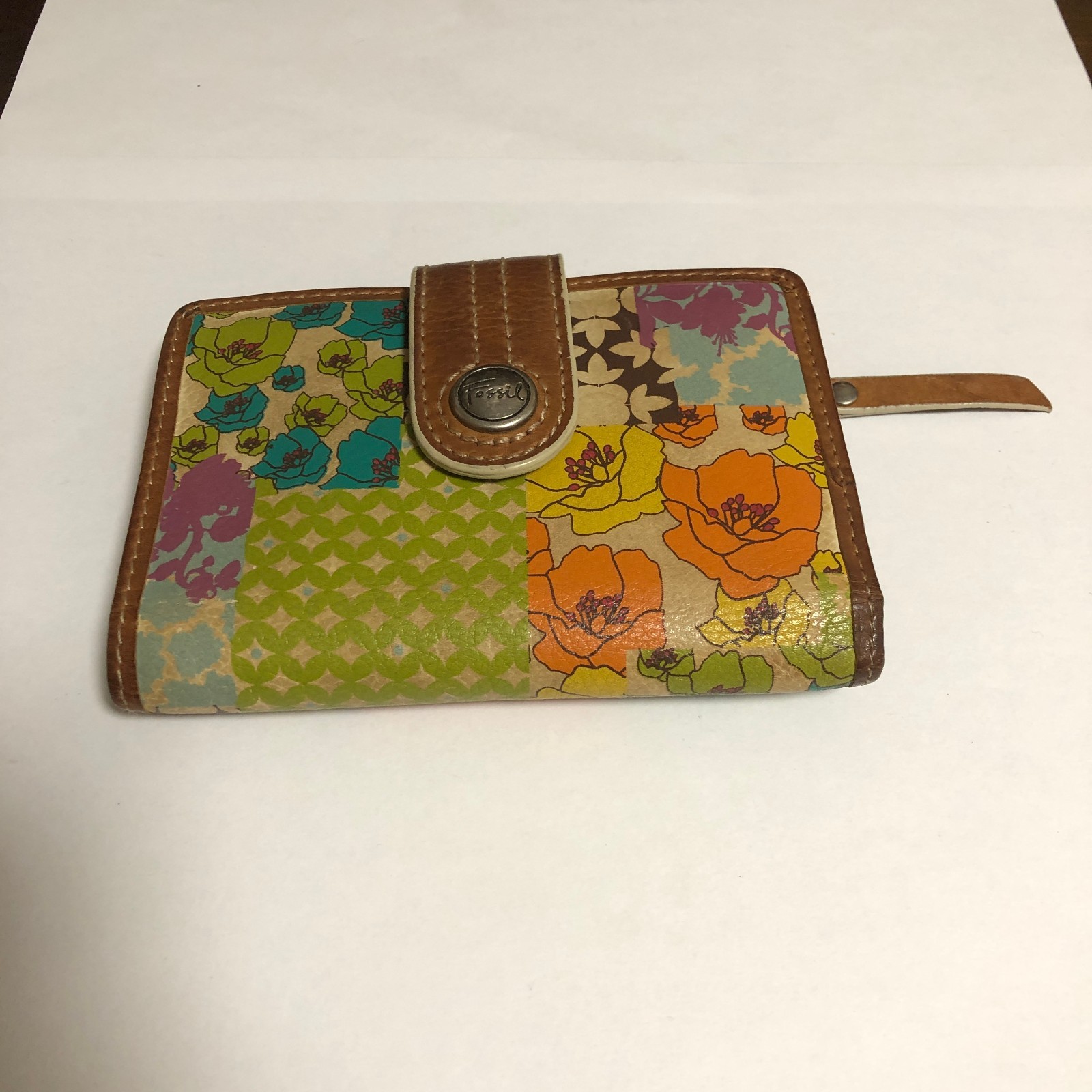 Fossil Vintage Revival Card Clutch Wallet - Floral Pattern, green - Pre-Owned