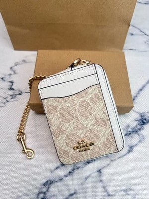 NWT Coach Zip Card Case In Signature Canvas CW883 sand yellow With Box