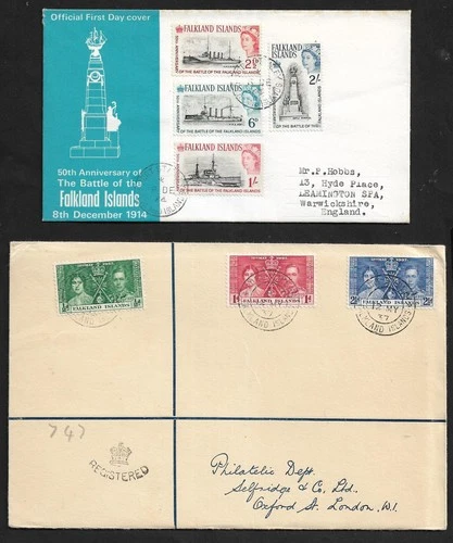 FALKLAND IS TO UK & PORT STANLEY LOT OF 4 (1 REGD./1 FIRST DAY) COVERS 1937-1966