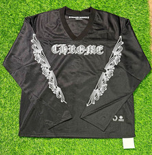 Chrome Hearts Black Mesh Jersey V-Neck Long Sleeve T-Shirt L Graphic Logo