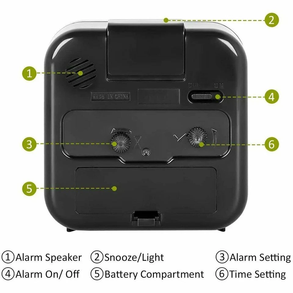 LED Desk Alarm Clock Nightlight Snooze Quiet Non Ticking Battery Powered USA - Image 2 of 4
