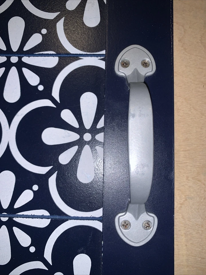 Navy Wooden Coffee Table Serving Charcuterie Tray with Handles & White Accents - Image 3 of 4