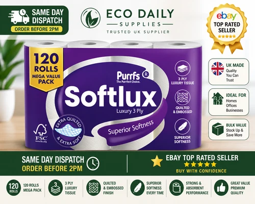 120 Toilet Rolls 3 Ply Softlux Quilted Soft Tissue Luxury Embossed Bulk Pack