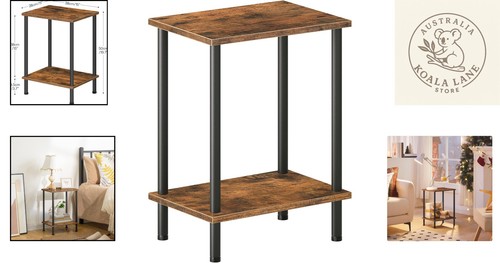 Rustic Brown & Black End Table with Charging Station - 2-Layer Storage Solution - Picture 2 of 11