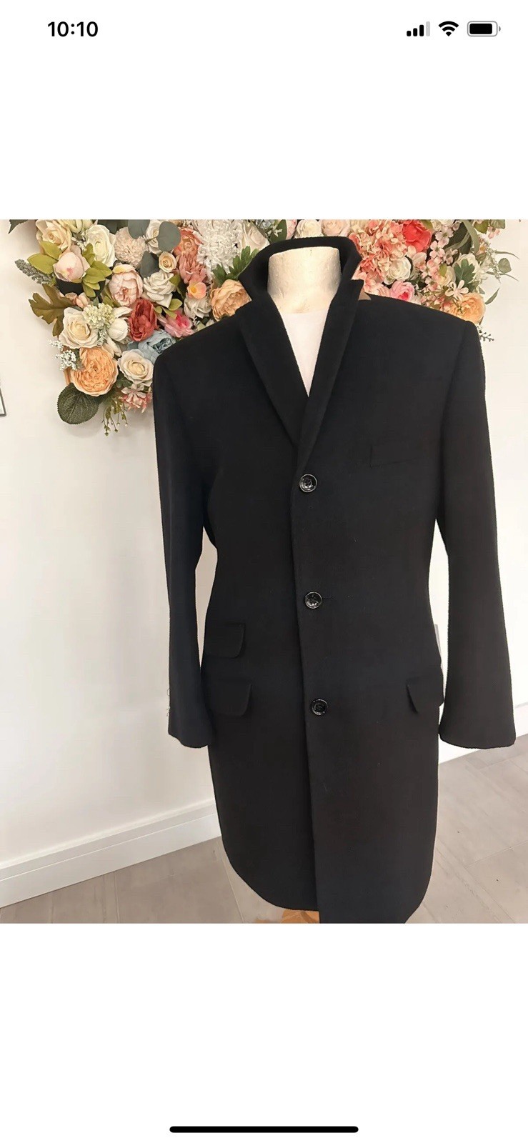 90s Greenwoods Cashmere Wool Formal Races Tweed Black Pea Coat Mens Size 42R