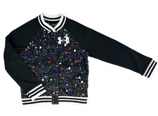 Under Armour Kids Black Poly UA Storm Paint Splatter Bomber Varsity Jacket Sz S