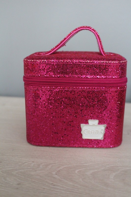 Caboodles Pink Metallic  Makeup Bag w/ Mirror Polka Dot Lining & Matching purse