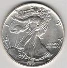 1991 WALKING LIBERTY AMERICAN EAGLE .999 FINE SILVER DOLLAR COIN 1oz. $1 USA