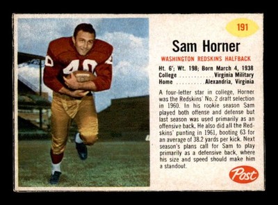 1962 Post #191 Sam Horner   VG/VGEX X3676103