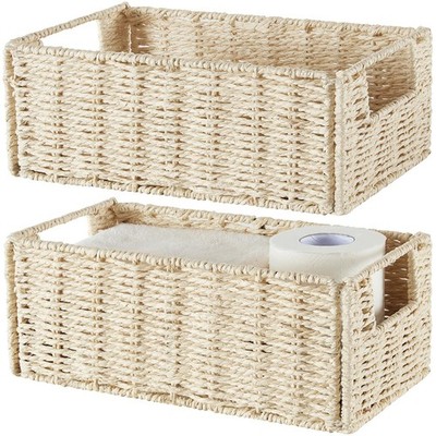 Wicker Storage Basket, Set of 2 Hand-Woven Paper Rope Wicker Basket, Small St...