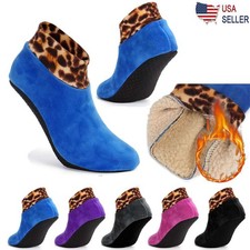 Women Men Lined Winter Warm Leopard Bed Non Slip Home Indoor Slipper Floor Socks