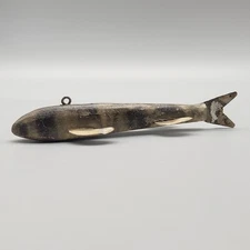 Vtg Fish Decoy Folk Art Lure Brown Gray Shades Spearing Carving Barn Find READ