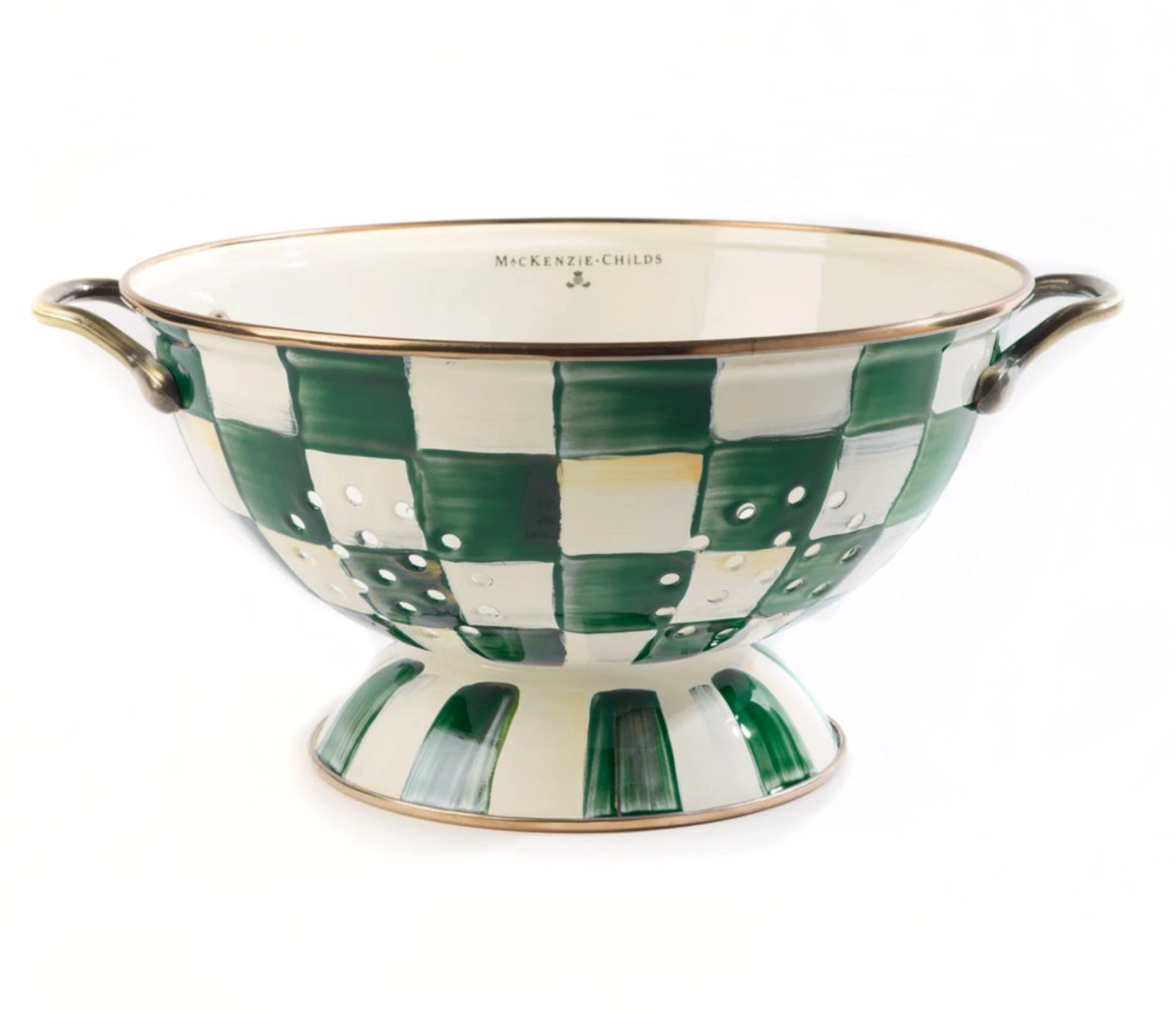 Stunning MacKenzie-Childs Emerald Green Check Large Colander New In Box