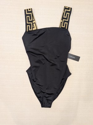 Versace Greca Border One-Piece Swimsuit Black Women s Size 2 (US S) Authentic